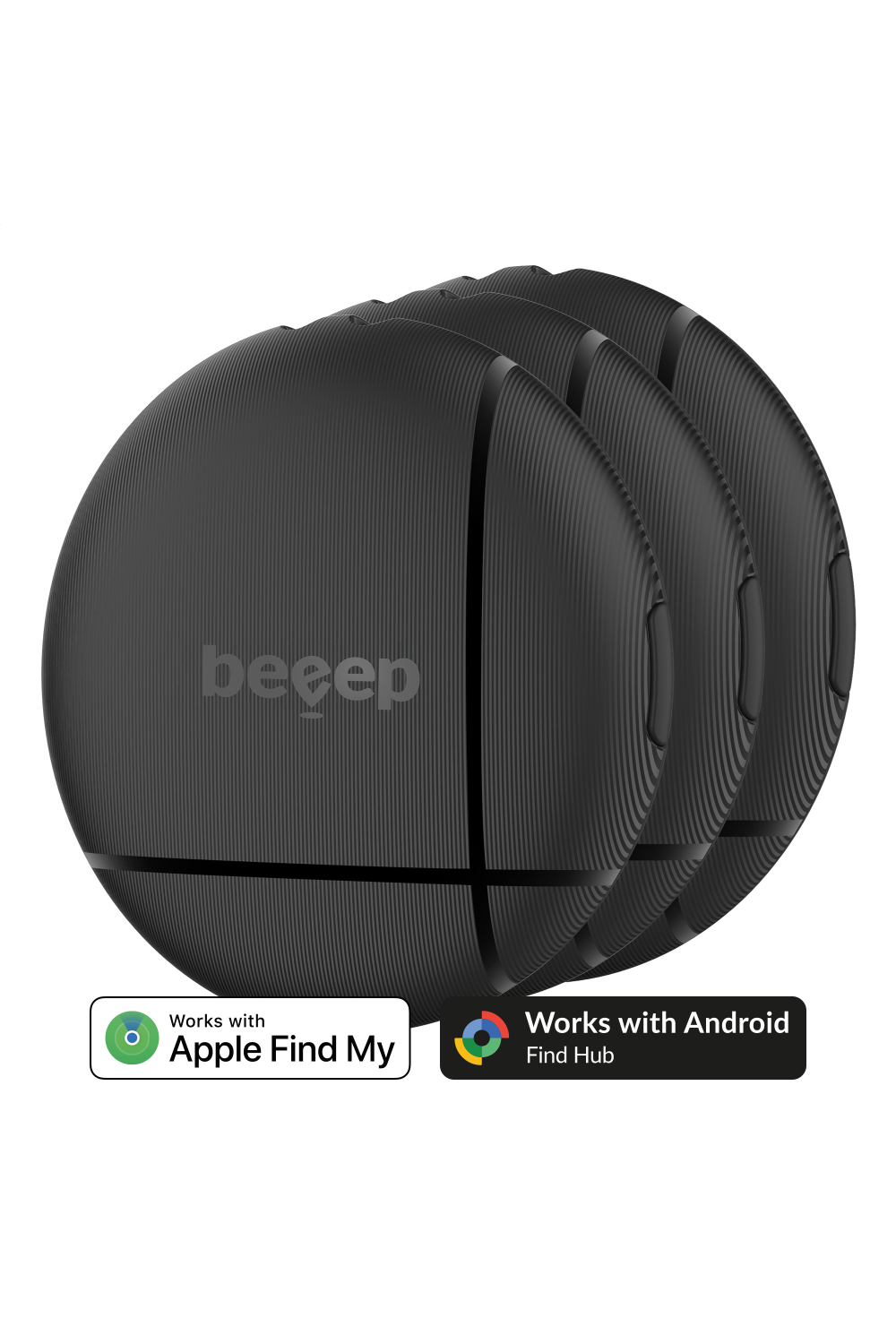 Beeep Onetag Apple Find My & Android Tracker Black & Keychain Black - 3 Pack