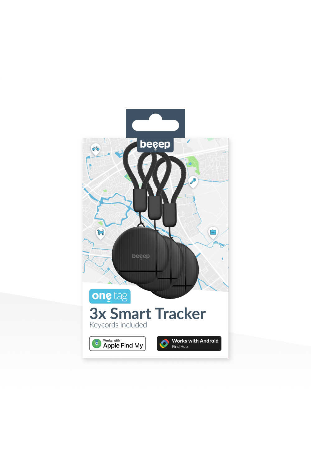 Beeep Onetag Apple Find My & Android Tracker Black & Keychain Black - 3 Pack - Afbeelding 10