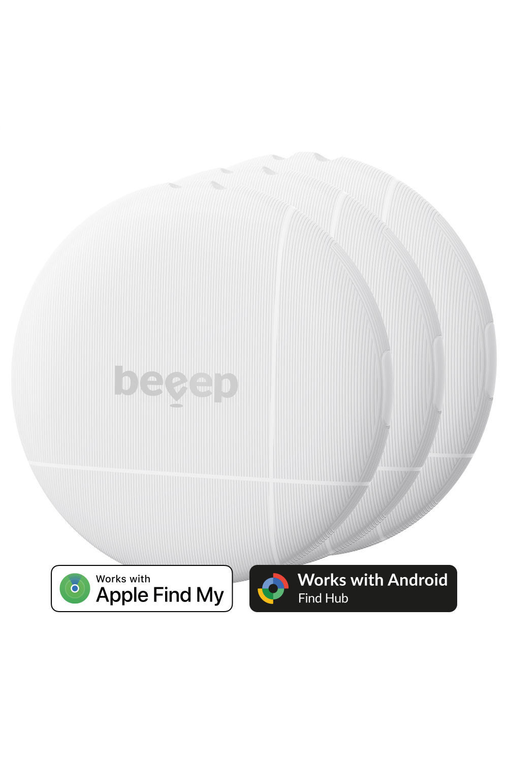 Beeep Onetag Apple Find My & Android Tracker White & Keychain White - 3 Pack