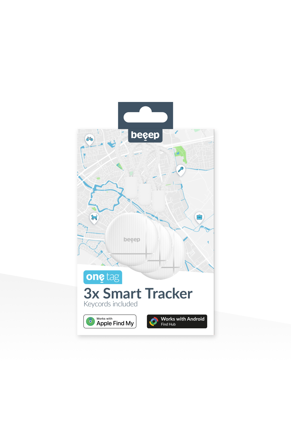 Beeep Onetag Apple Find My & Android Tracker White & Keychain White - 3 Pack - Afbeelding 10
