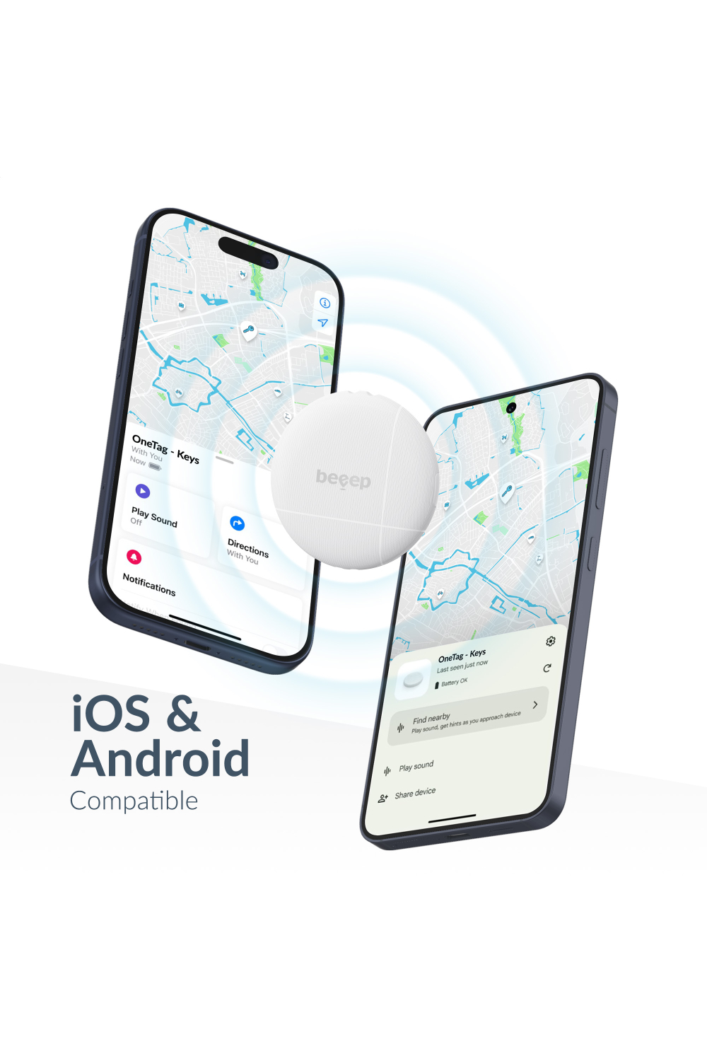 Beeep Onetag Apple Find My & Android Tracker White & Keychain White - 3 Pack - Afbeelding 3
