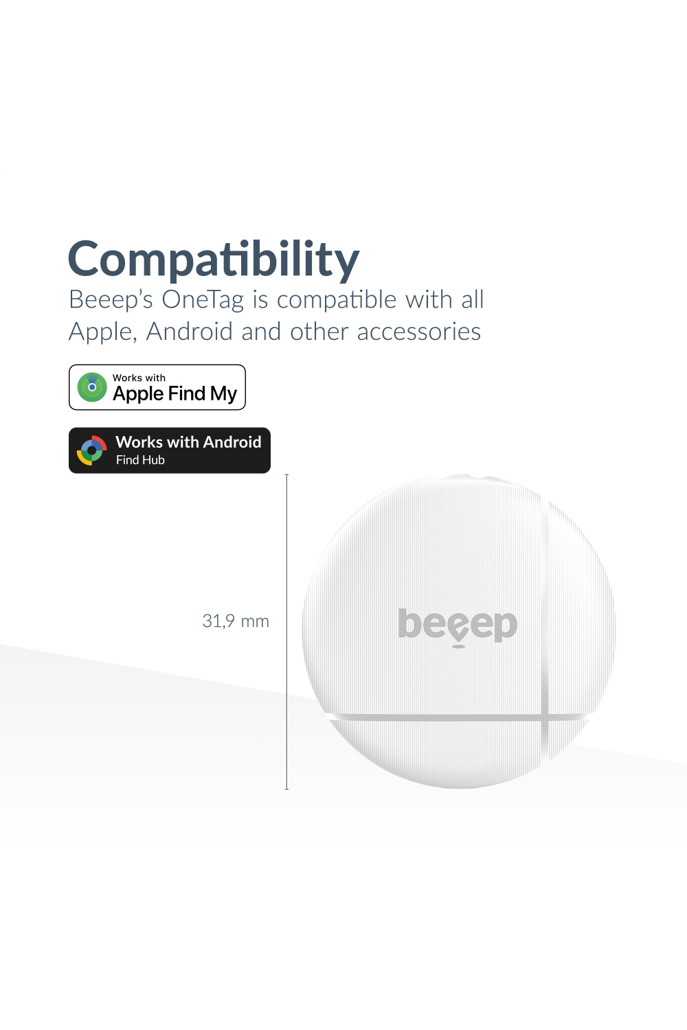 Beeep Onetag Apple Find My & Android Tracker White & Keychain White - 3 Pack - Afbeelding 9
