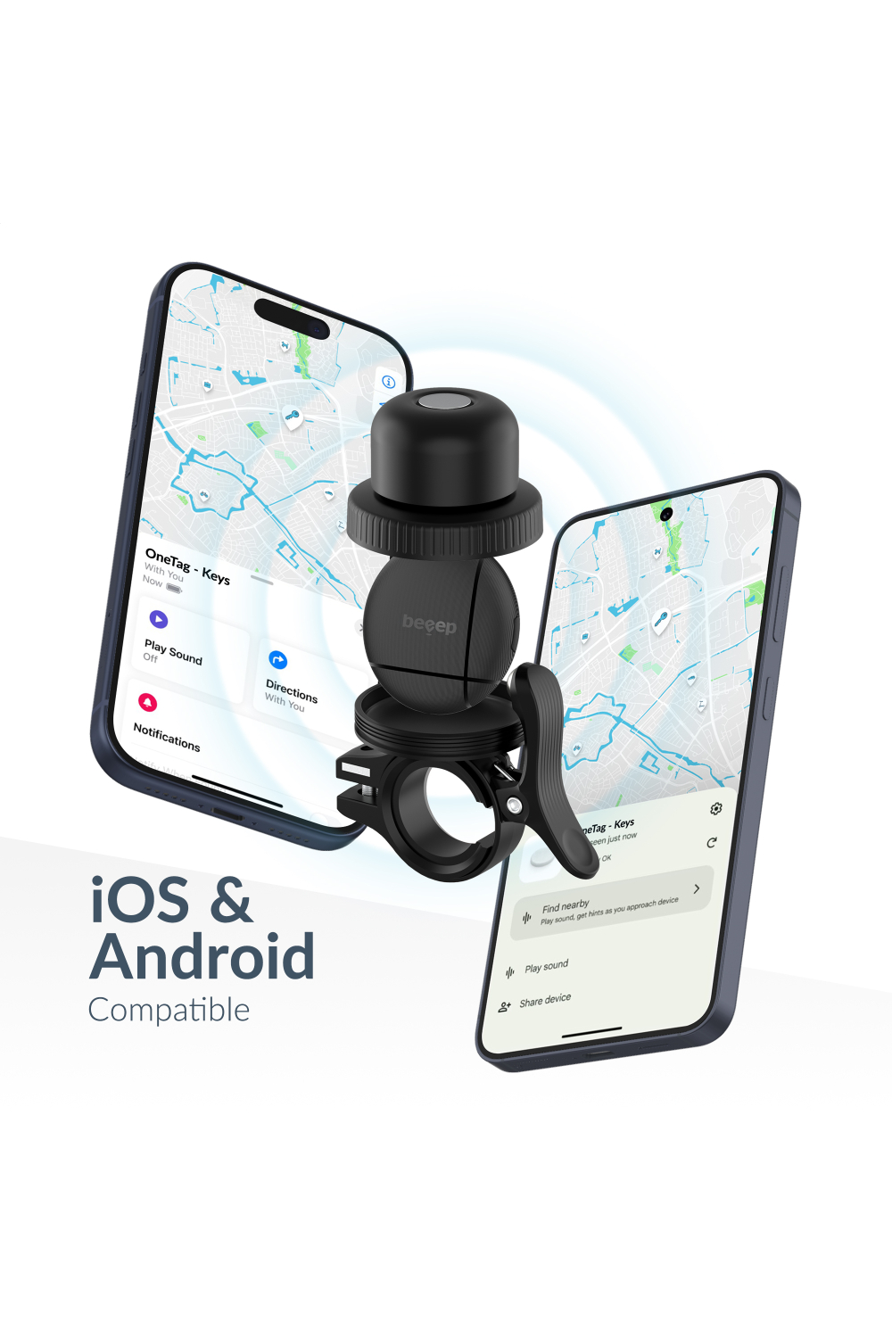 Beeep Onetag Apple Find My & Android Tracker Black & Bicycle Bell - Afbeelding 3
