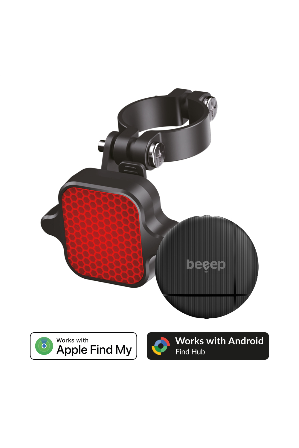 Beeep Onetag Apple Find My & Android Tracker Black & Bicycle Reflector