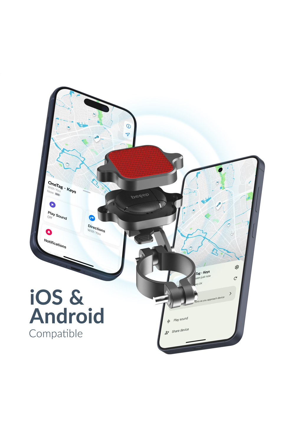 Beeep Onetag Apple Find My & Android Tracker Black & Bicycle Reflector - Afbeelding 3