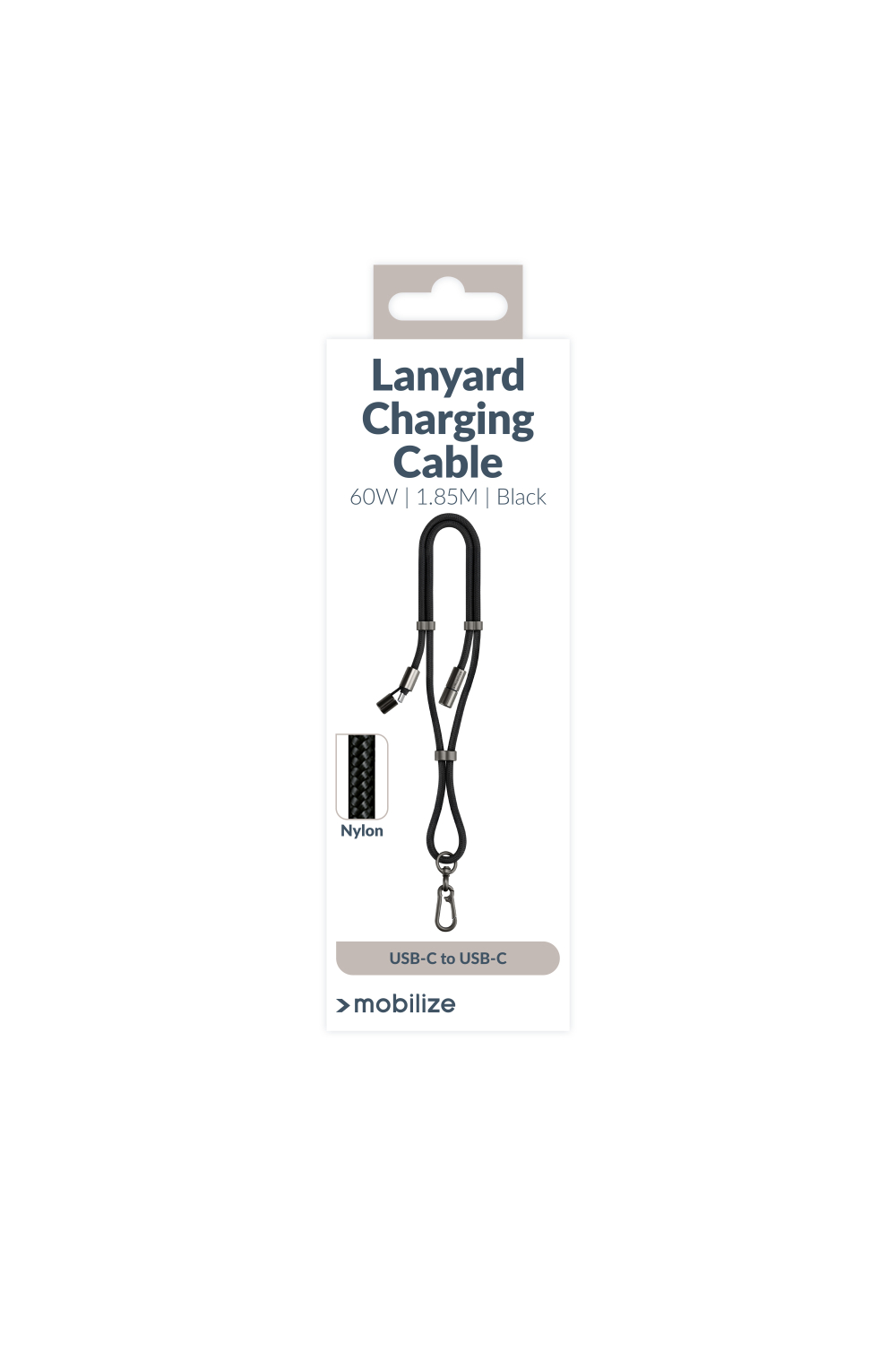 Mobilize Lanyard Nylon Cable - Usb-C To Usb-C - 1.85M - 60W Black - Afbeelding 10