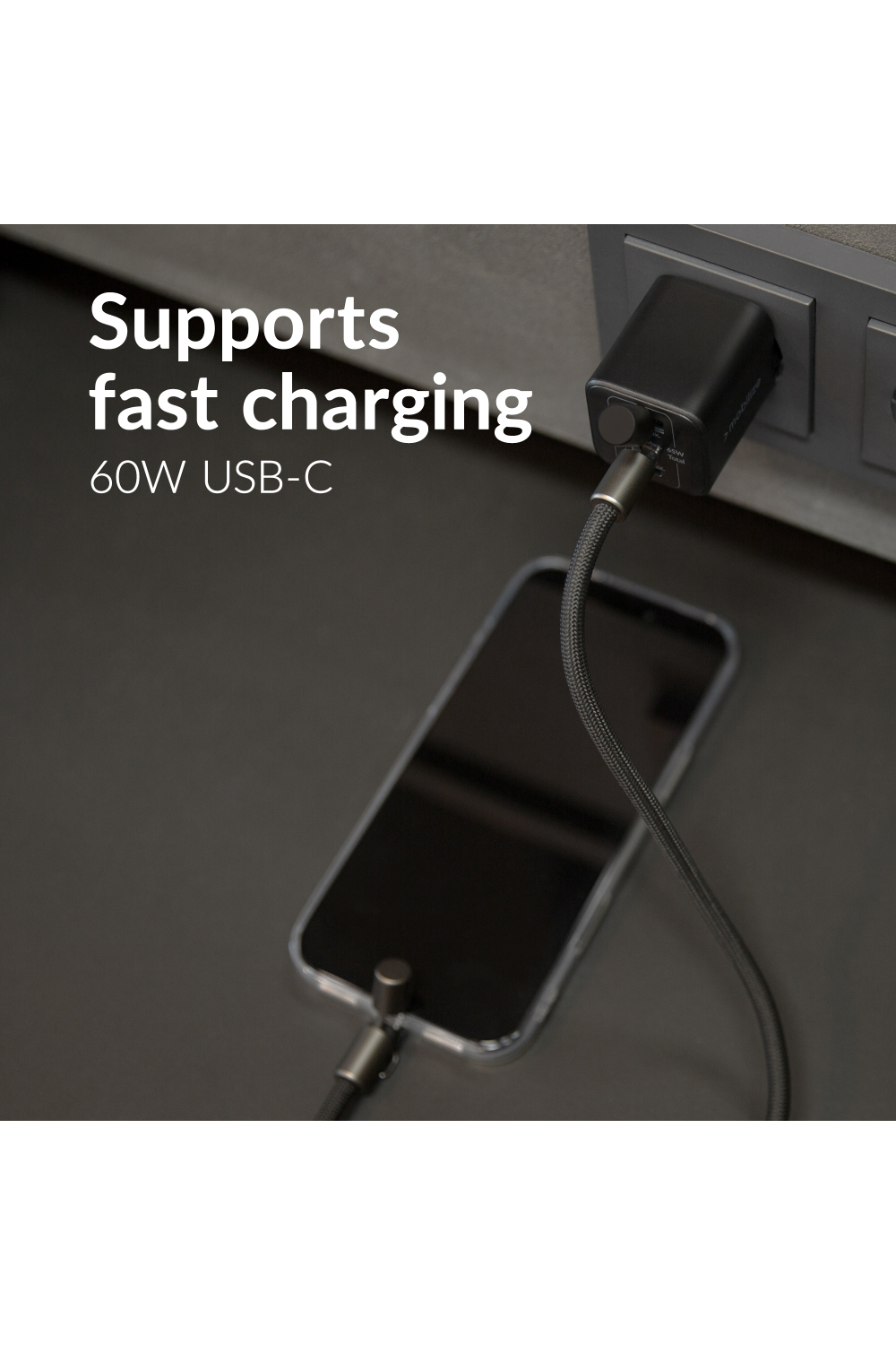 Mobilize Lanyard Nylon Cable - Usb-C To Usb-C - 1.85M - 60W Black - Afbeelding 3