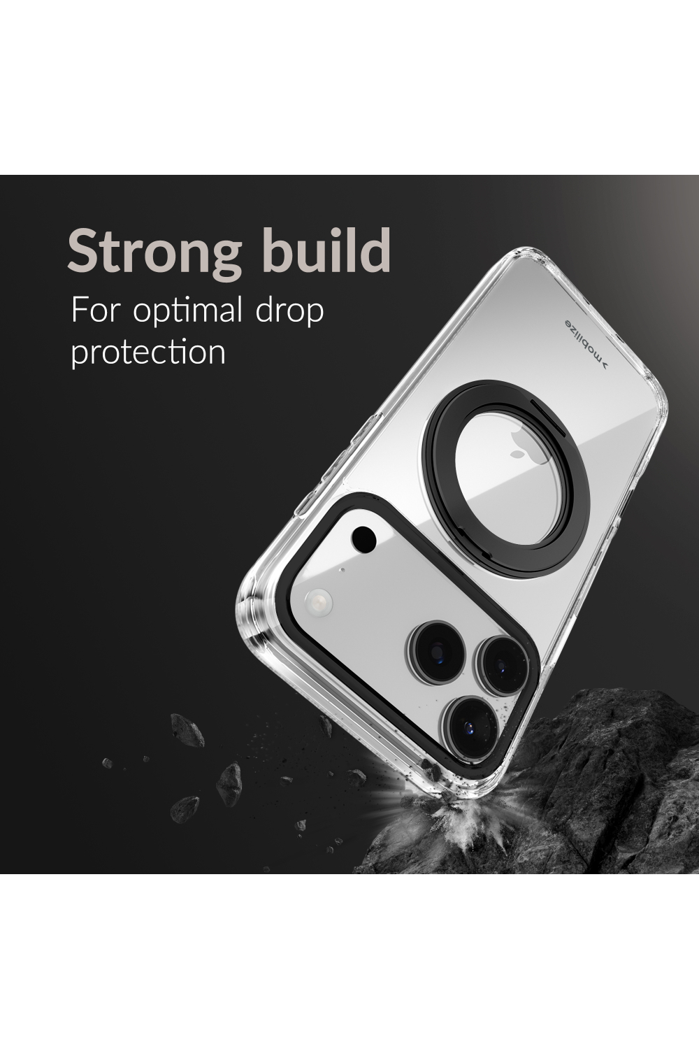 Mobilize Magsafe Compatible 360 Rotating Ring Stand Case Apple Iphone 16 Pro Max Clear/Black - Afbeelding 4