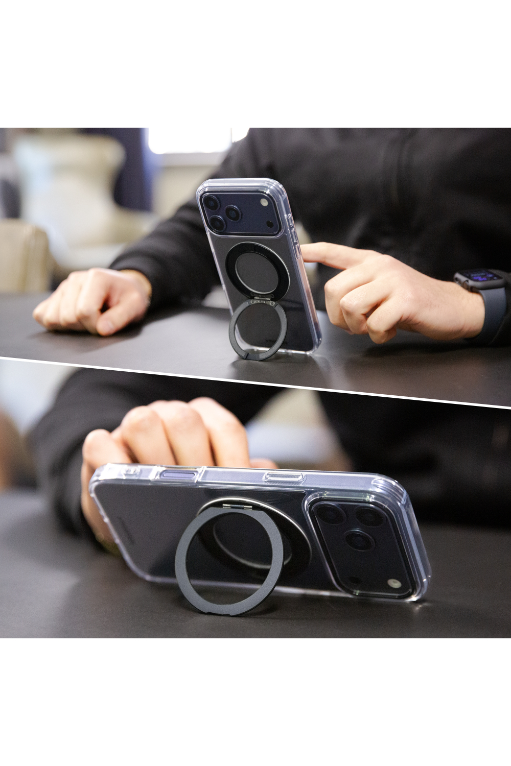 Mobilize Magsafe Compatible 360 Rotating Ring Stand Case Apple Iphone Air Clear/Black - Afbeelding 8