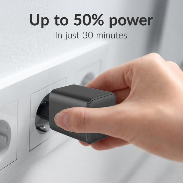 Mobilize Wall Charger Usb-C + Usb Gan 30W With Pd/Pps + Usb-C Nylon Cable 1.2M Black - Afbeelding 3