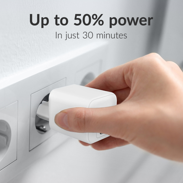 Mobilize Wall Charger Usb-C + Usb Gan 30W With Pd/Pps + Usb-C Nylon Cable 1.2M White - Afbeelding 3