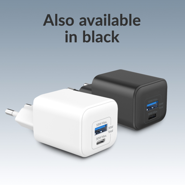 Mobilize Wall Charger Usb-C + Usb Gan 30W With Pd/Pps + Usb-C Nylon Cable 1.2M White - Afbeelding 9