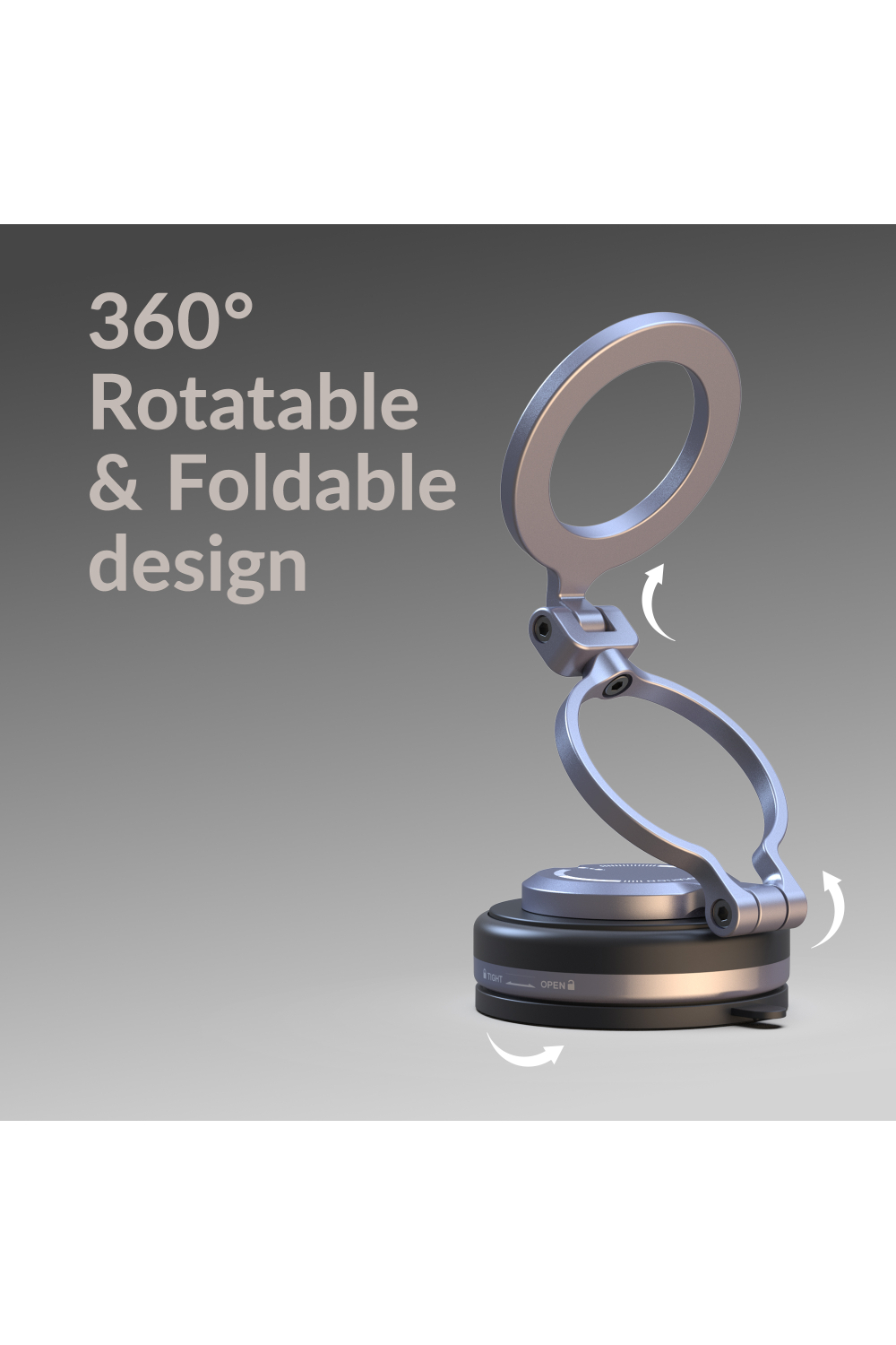 Mobilize Magsafe Compatible Phone Holder - 360° Rotatable & Foldable - Vacuum Suction - Premium Alloy - Afbeelding 3