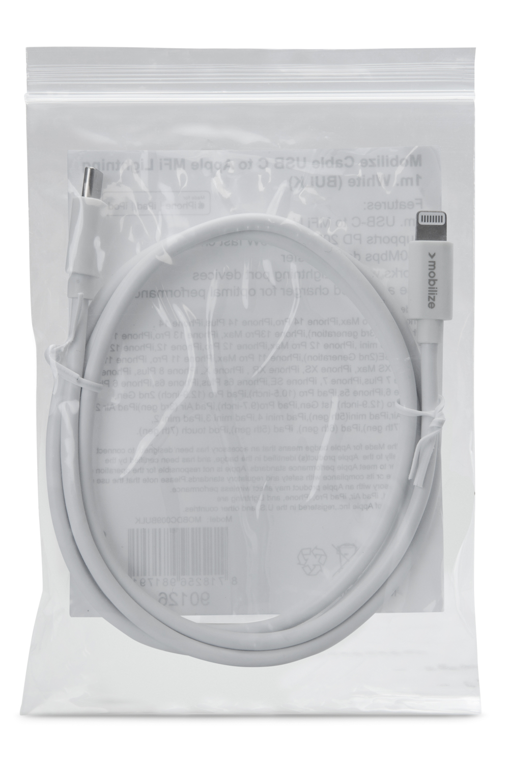 Mob Oem Cable Usb-C To Apple Lightning (Non Mfi) 1M. White (Bulk) - Afbeelding 3